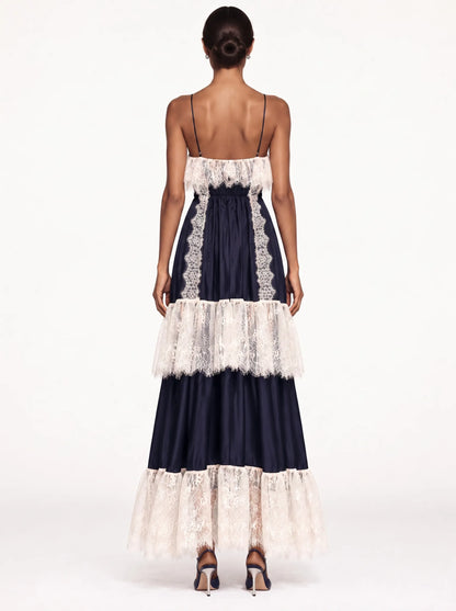 Calliope Lace Splicing Tiered Camisole Maxi Dress