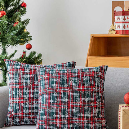 Classic Christmas Plaid Snowflake Throw Pillow Covers
