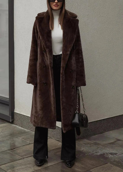 Velvet Coat Longline Double Breasted Tailored Lapel