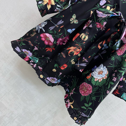 GG SS26 Flora Print Mini Dress Black Multicolor Silk 351771