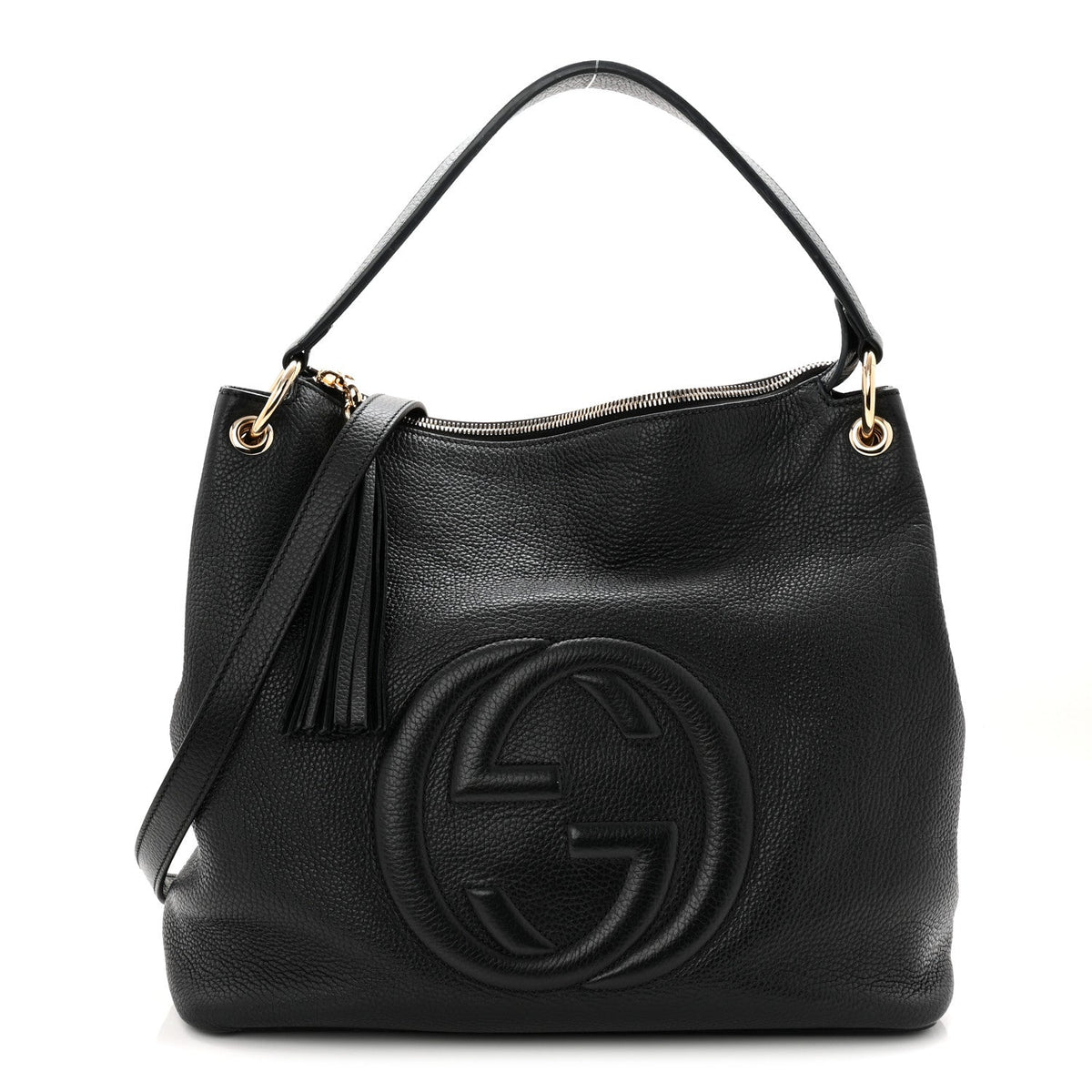 Pebbled Calfskin Large Soho Hobo Black