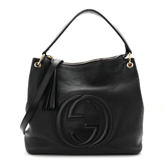 Pebbled Calfskin Large Soho Hobo Black