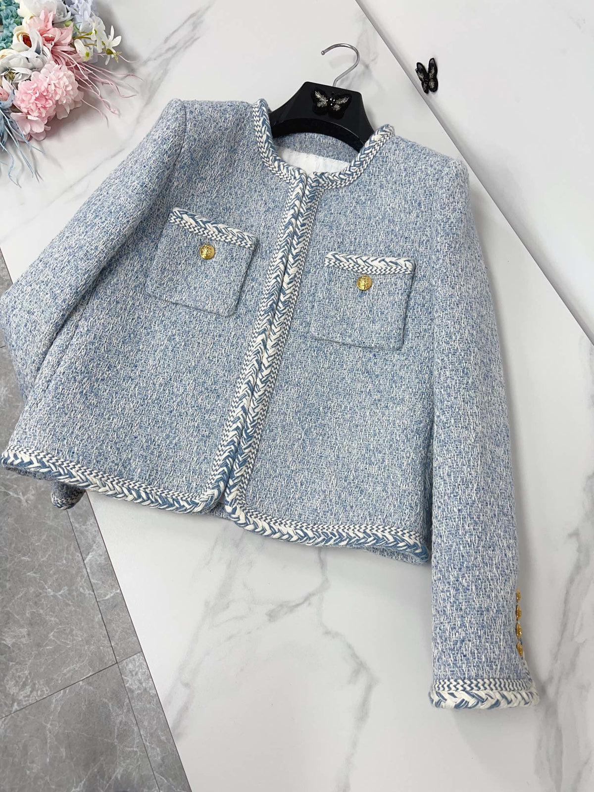 Celine Blue Safari Jacket Tweed Fabric 294933