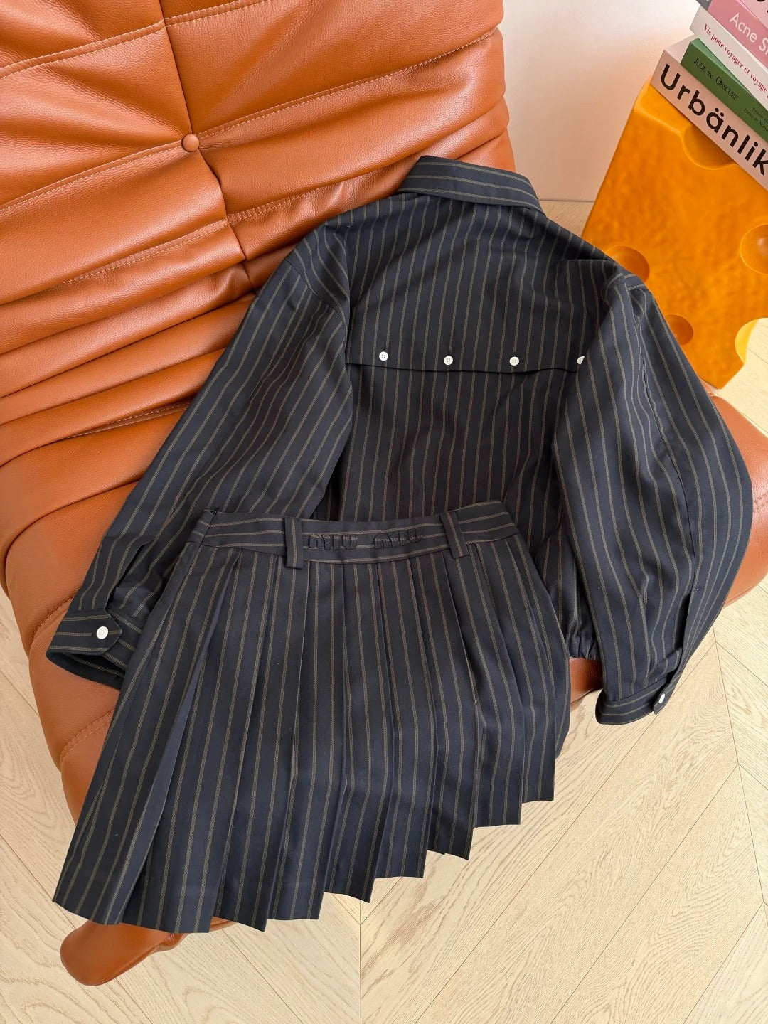 Miumiu 2026 Striped Set Dark Blue Cotton
