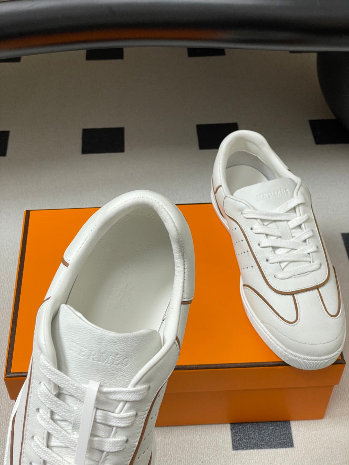 Hermes 26 Match Sneakers White Brown in Calfskin 594339