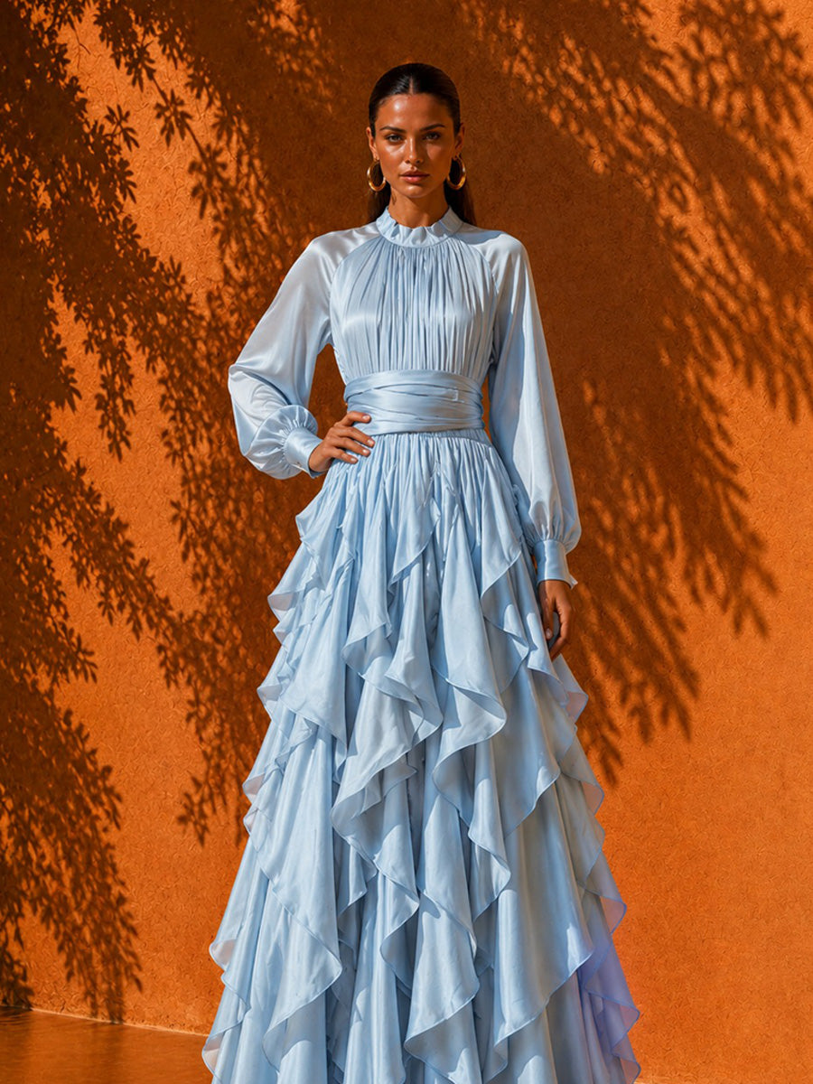 Isla Romantic Ruffled Tiered Maxi Dress In Blue
