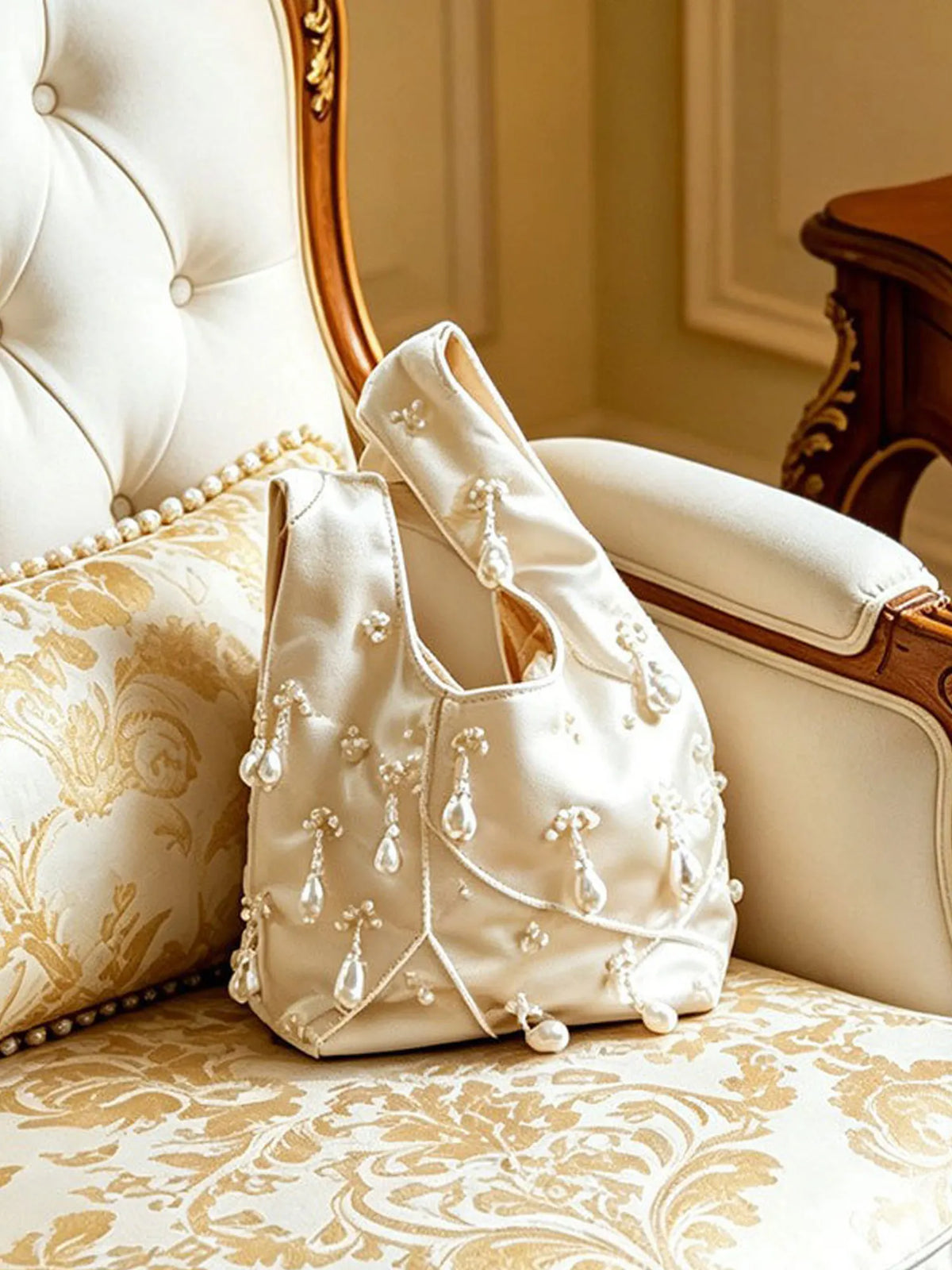 Audrey Vintage Pearl Satin Handbag