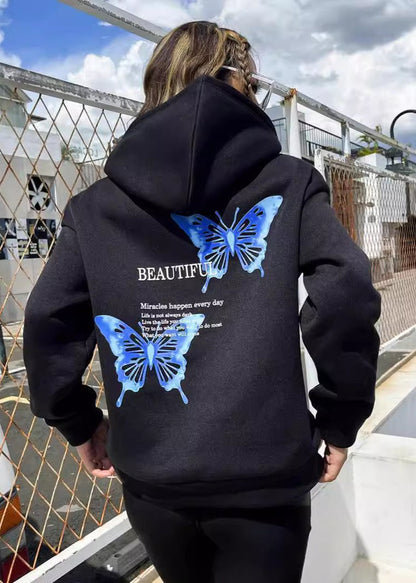 Graphic Hoodie Soft Fabric Butterfly Print