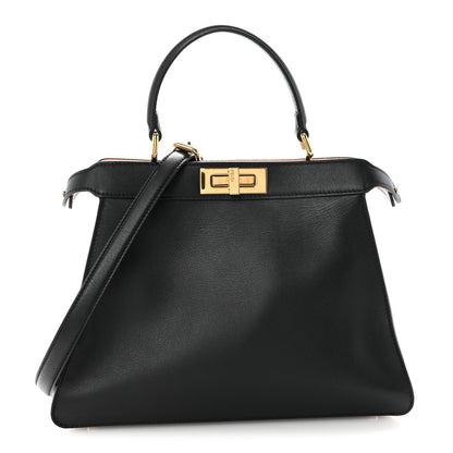 Vitello Seta Shiny Nappa Medium Peekaboo I SEE U Satchel Black Light Rose