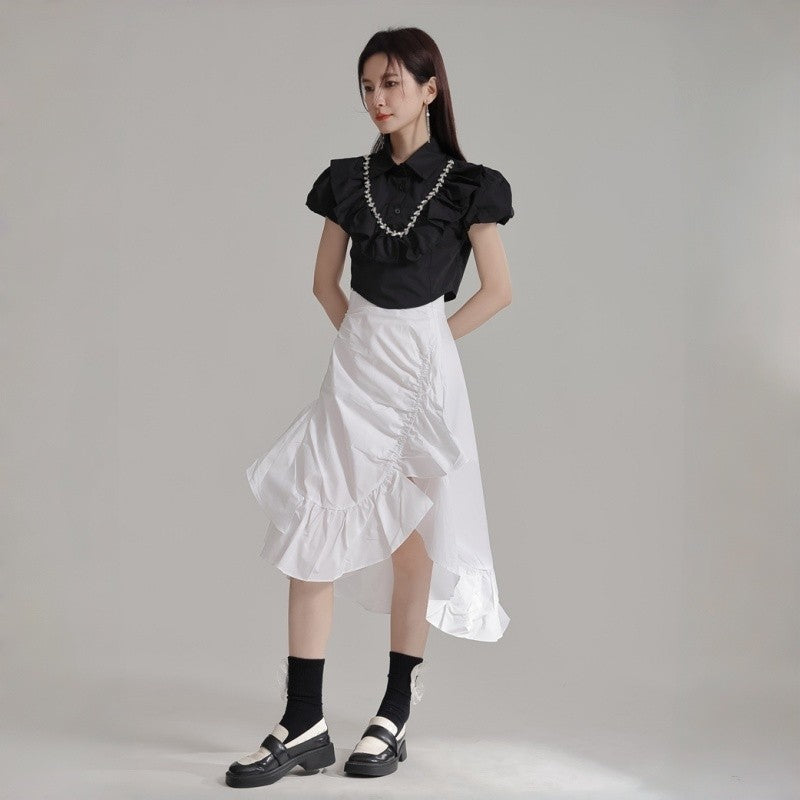 Pleated Lotus Hem Skirt