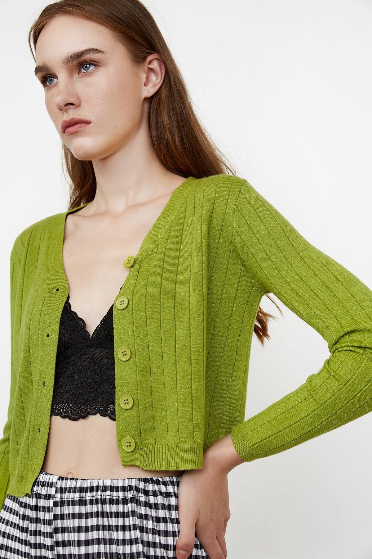Abril Green Yellow Button-Up Cardigan