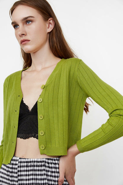 Abril Green Yellow Button-Up Cardigan