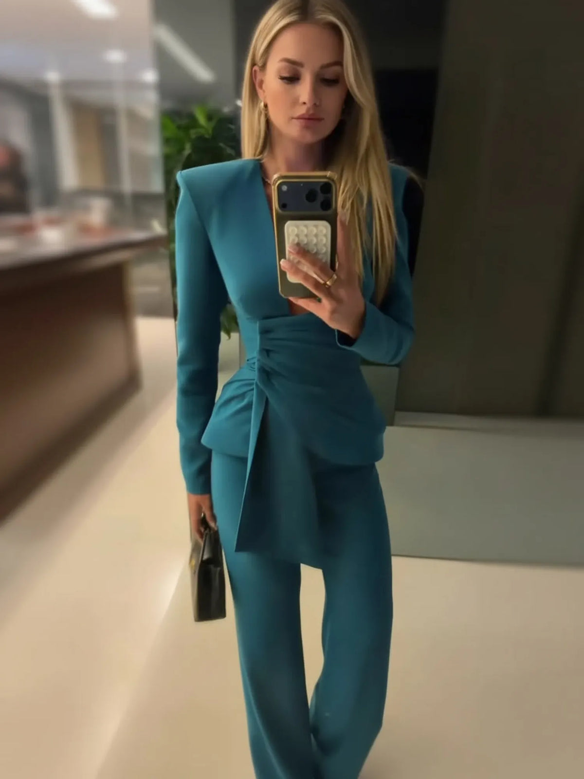 Alessandra Ruched-Waist Blazer and Trouser Set