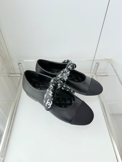 Chanel 26 Double C Heel Pump With Silk Ribbon Black Lambskin 597333