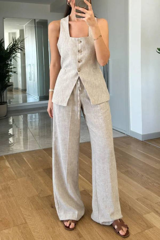 Casual Split Vest \u0026 Lace-Up Pants Two-Piece Set
