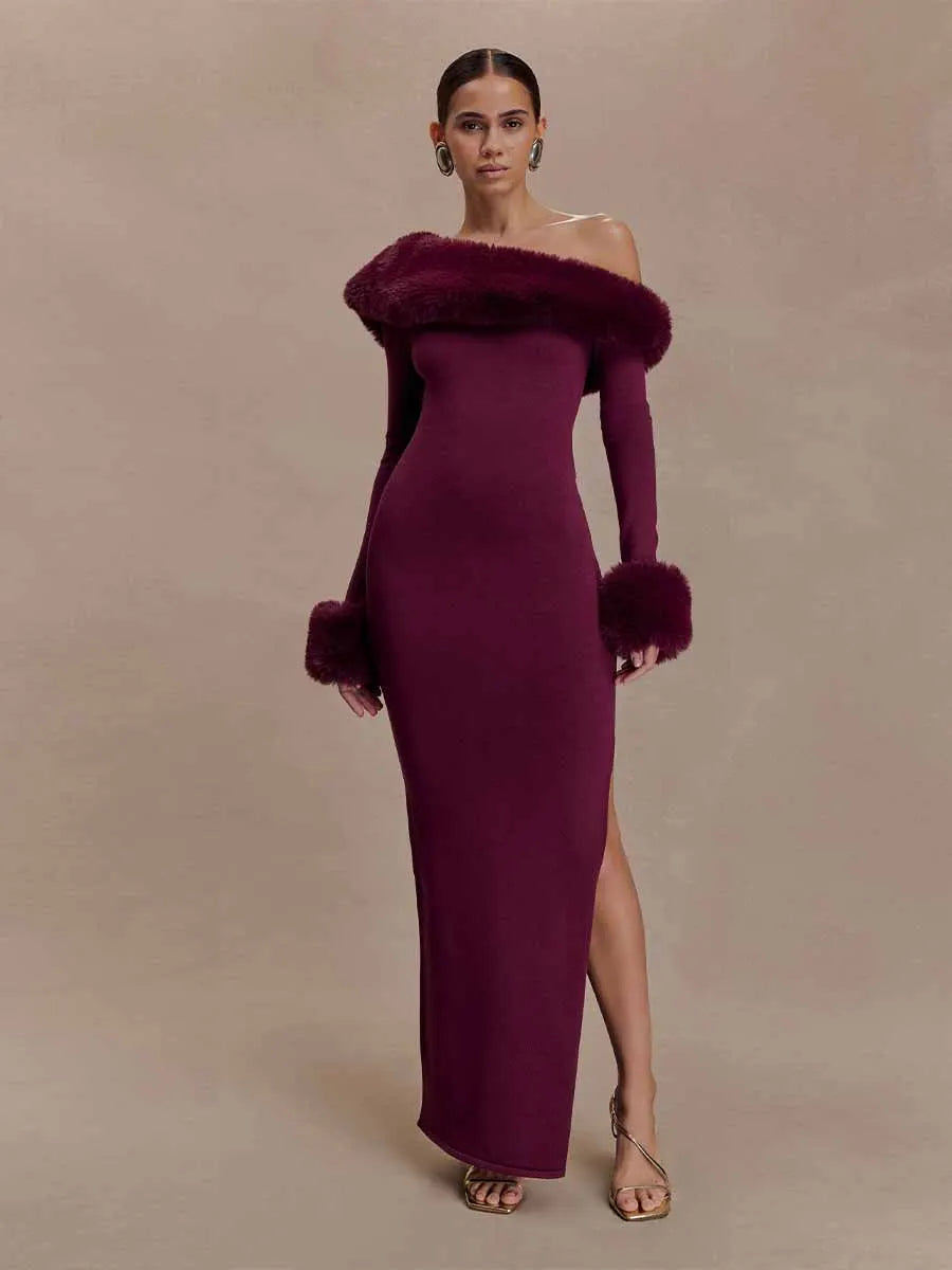 Dahlia Faux Fur Knit Maxi Dress