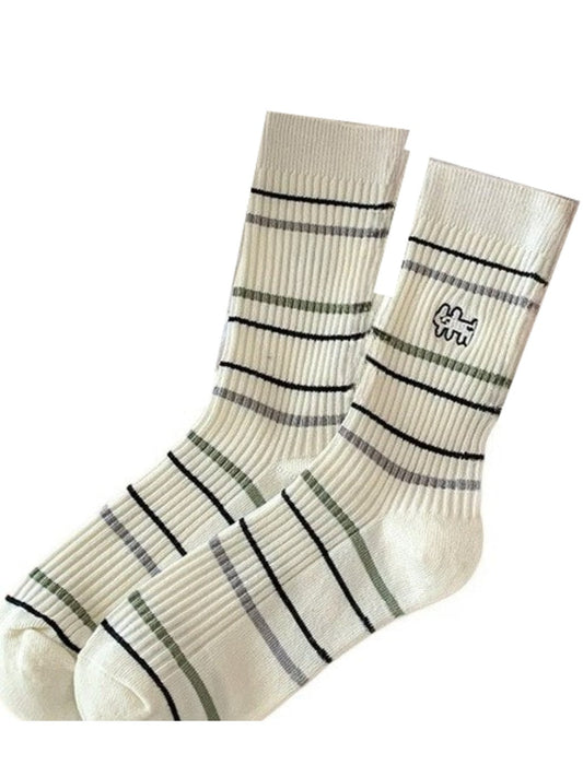 Rufia - Stripe Mid-Calf Capsule Sock with Puppy Patterns