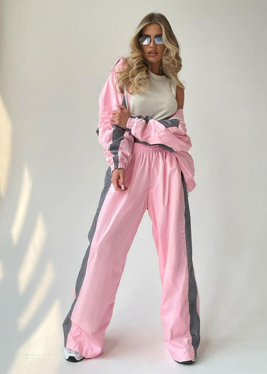 Two Tone Polyester Windbreaker Jacket And Pants Set