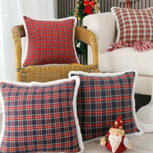 Simple Square Plaid Christmas Throw Pillow Case