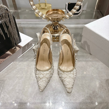 CD 26 Slingback 85mm Light Cream Gold Tweed 592230