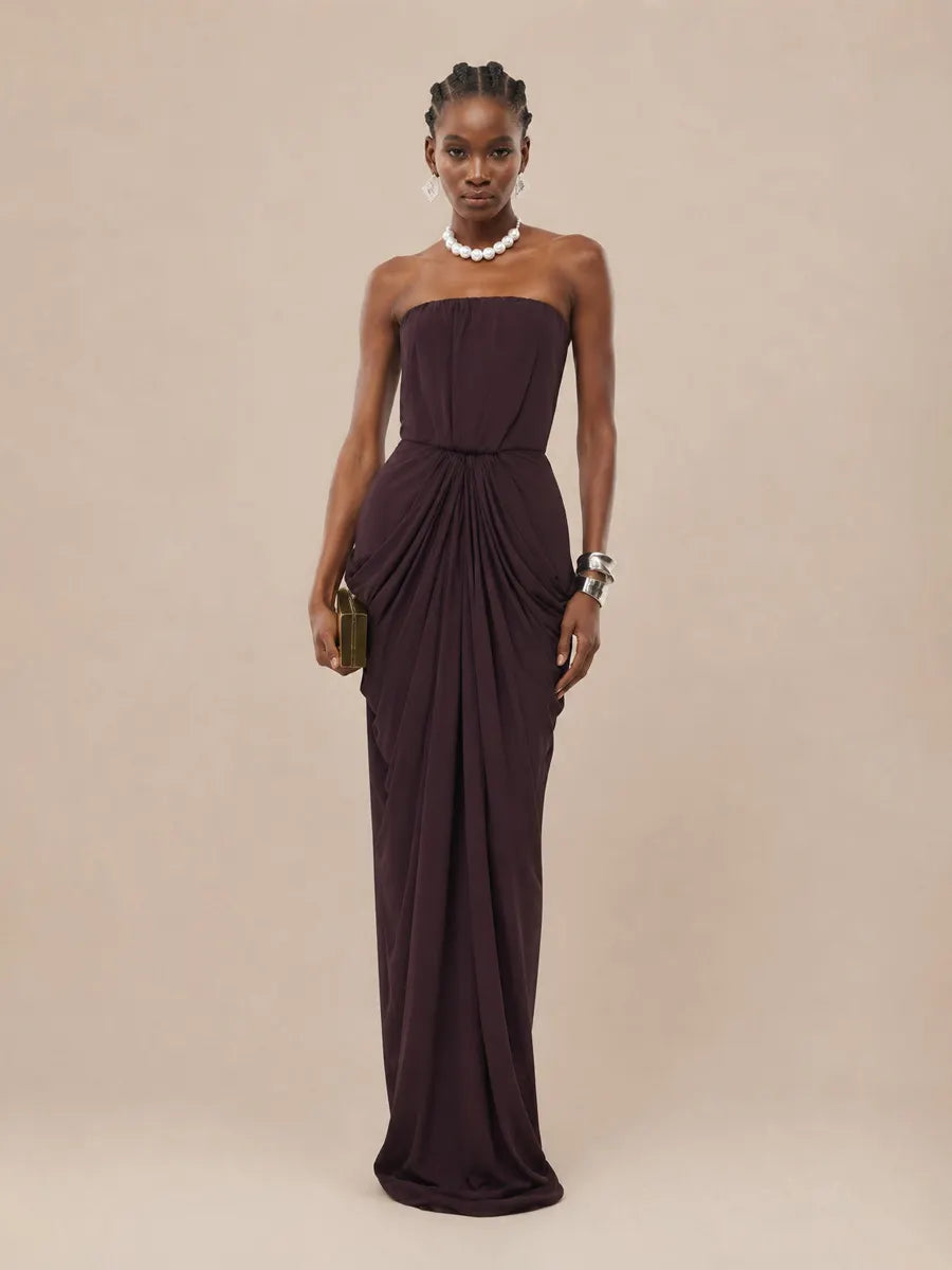 Seraphine Minimalist Pleated Strapless Maxi Dress