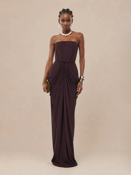 Seraphine Minimalist Pleated Strapless Maxi Dress