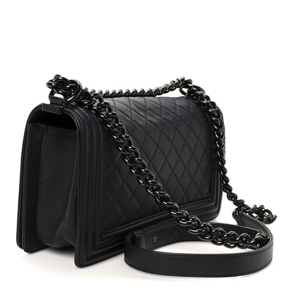 Calfskin Quilted Medium Boy Flap So Black