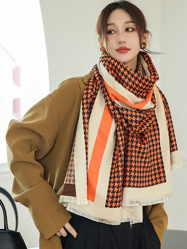 Urban Vintage Imitated Cashmere Houndstooth Shawl Scarf