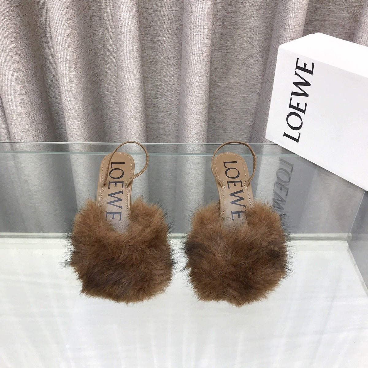 Loewe 25SS Fur-lined Mule 60 Brown in Fox Fur 597436