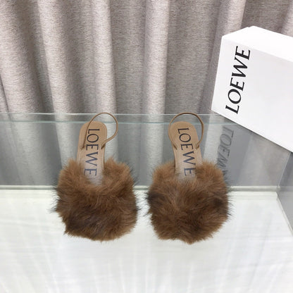 Loewe 25SS Fur-lined Mule 60 Brown in Fox Fur 597436