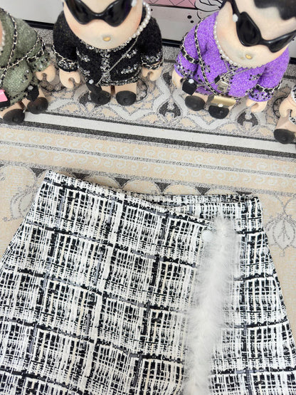 CC Tweed Fur Skirt Black White Cotton Polyamide 251825