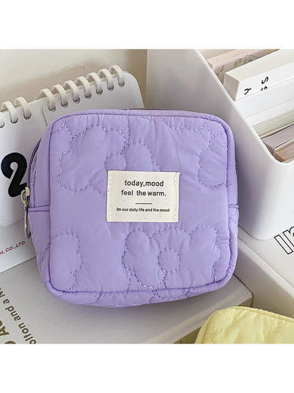 Cosbai - Quilted Floral Candy Color Coin Pouch