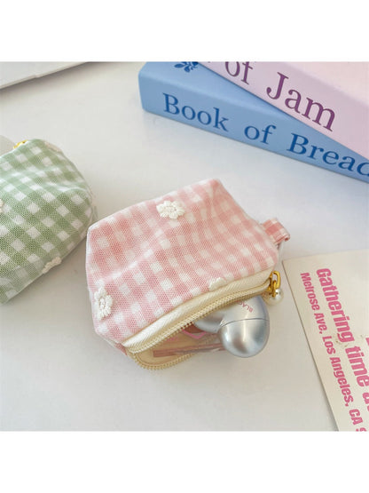 Cosbai - Mini Plaid Coin Purse with Zipper