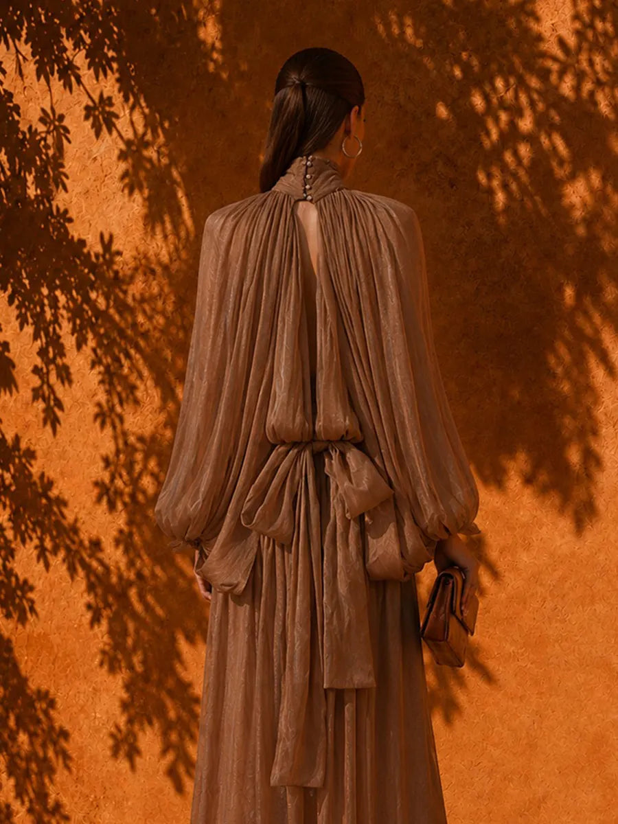 Celestia Elegant Pleated Tie-Waist Maxi Dress