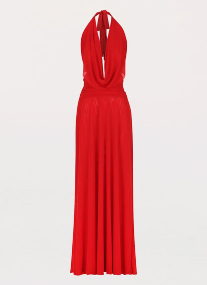 Elysia Mesh Maxi Dress - Cherry Red