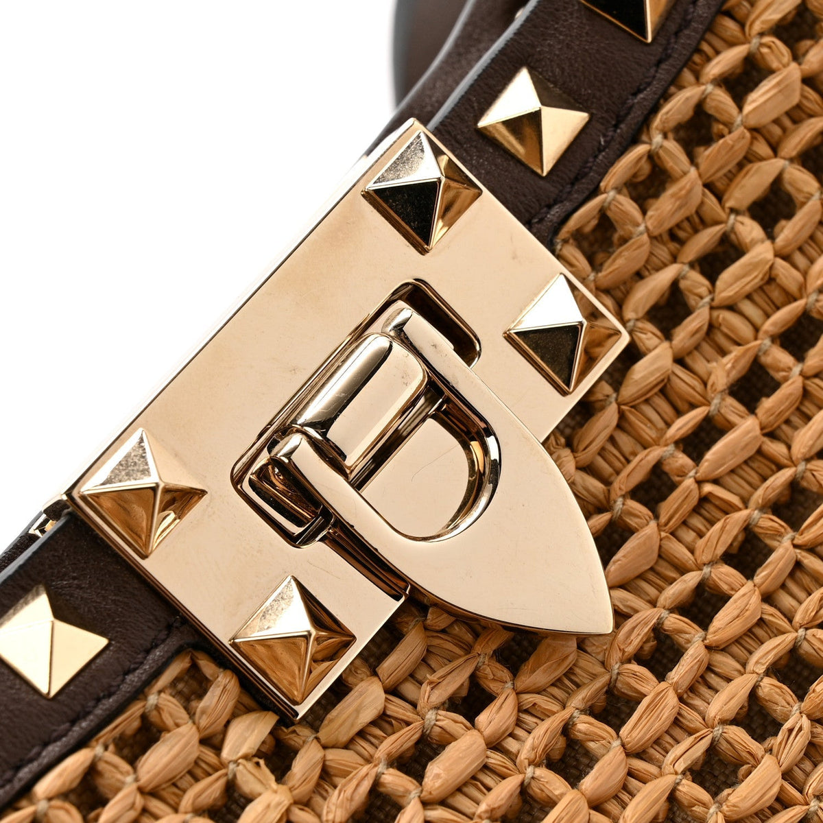 Synthetic Raffia Calfskin Rockstud Small Garden Tote Bag Tobacco Cacao