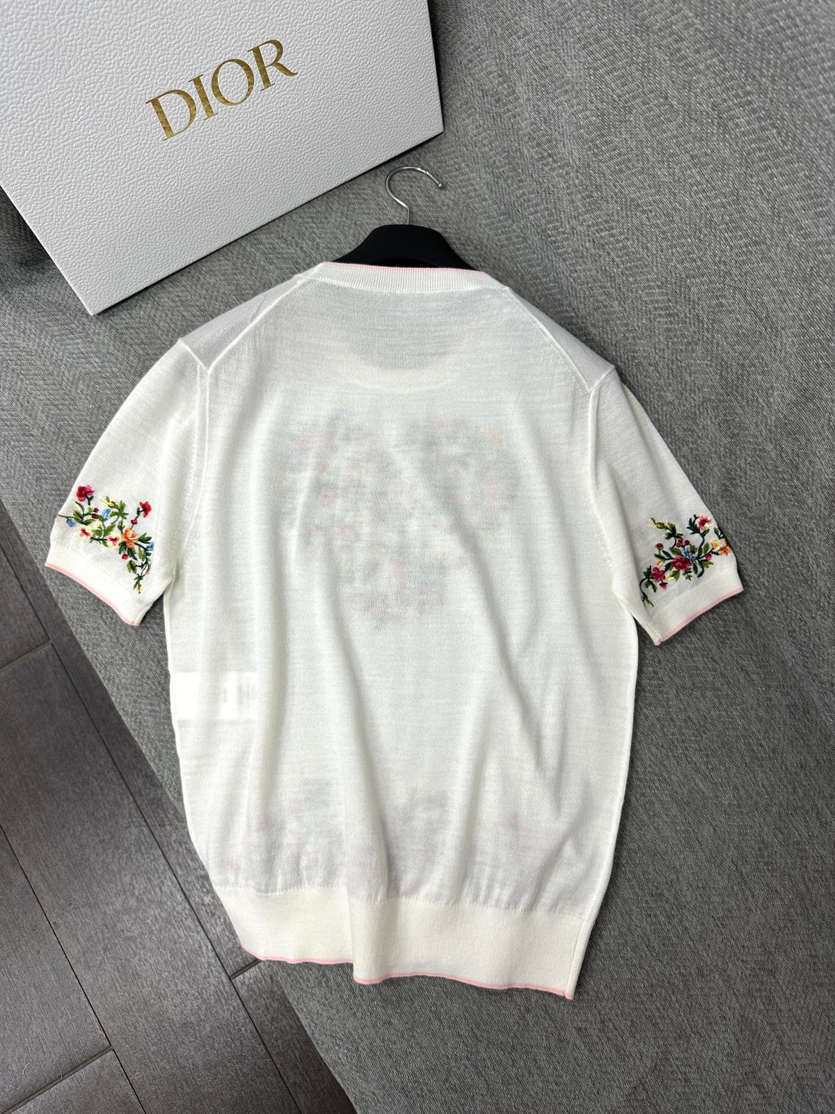 CD Dioramour Short-Sleeved Embroidered Sweater White Wool 349487