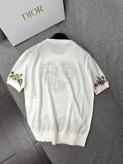 CD Dioramour Short-Sleeved Embroidered Sweater White Wool 349487