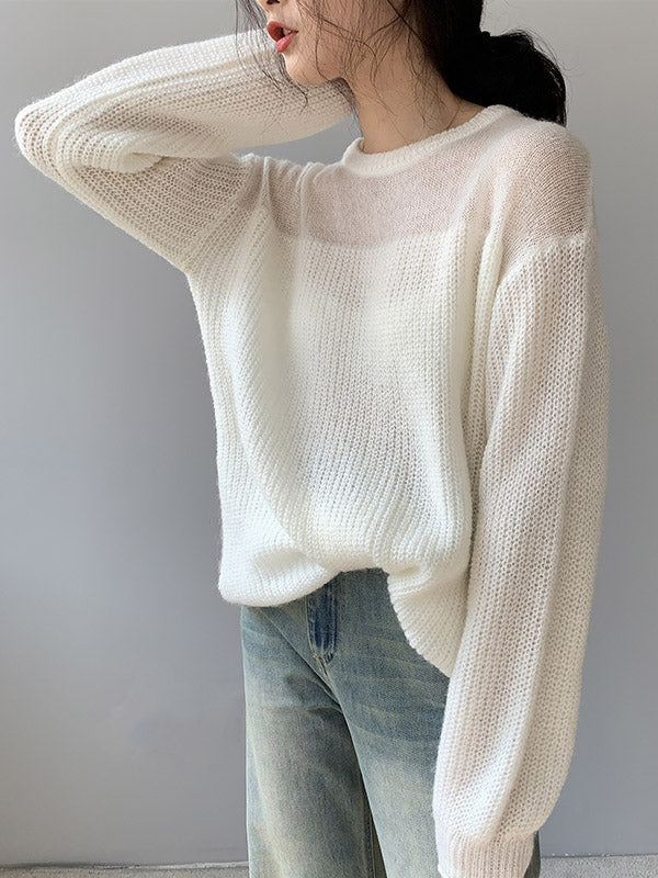 Urban Loose Solid Color Round-Neck Sweater Top