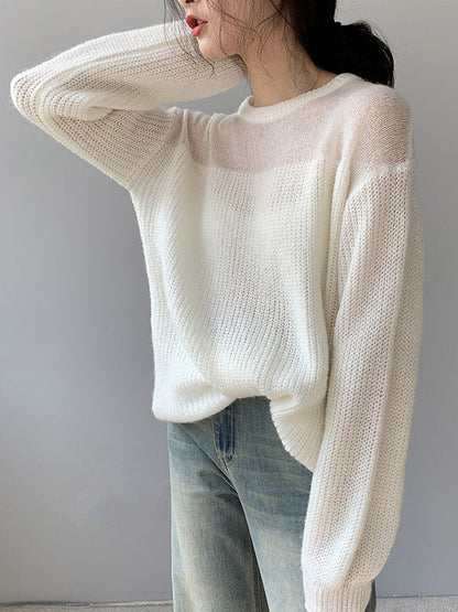 Urban Loose Solid Color Round-Neck Sweater Top