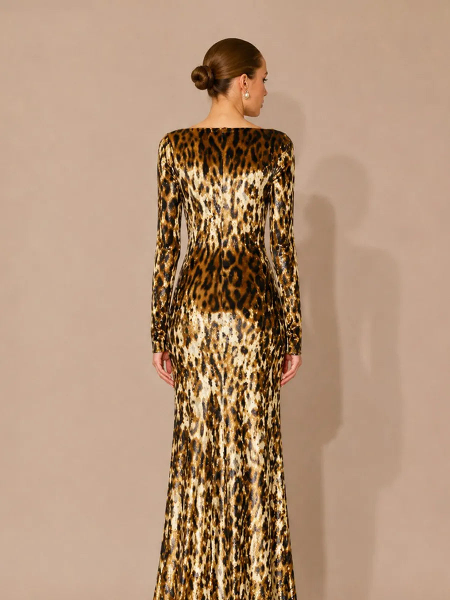 Lumi Leopard-Print Velvet Maxi Dress