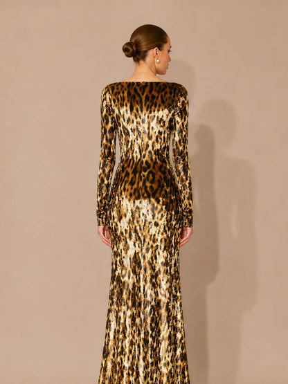 Lumi Leopard-Print Velvet Maxi Dress