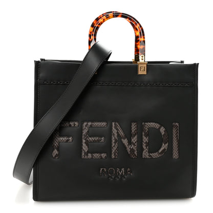 Vitello King Plexiglass Elaphe Snakeskin Print Logo Medium Fendi Sunshine Shopper Tote Dark Asphalt