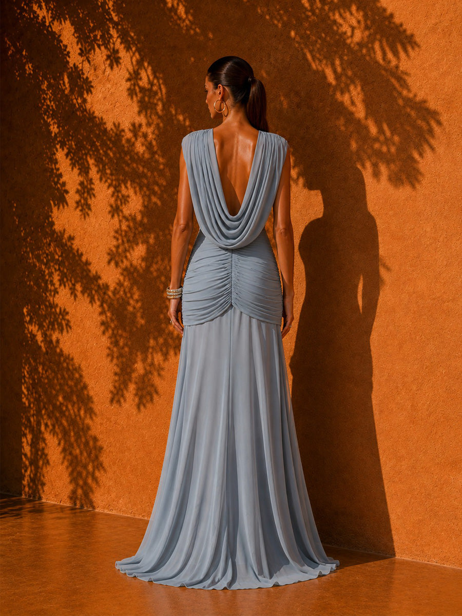 Alexa V-Neck Sleeveless Pleated Maxi Dress