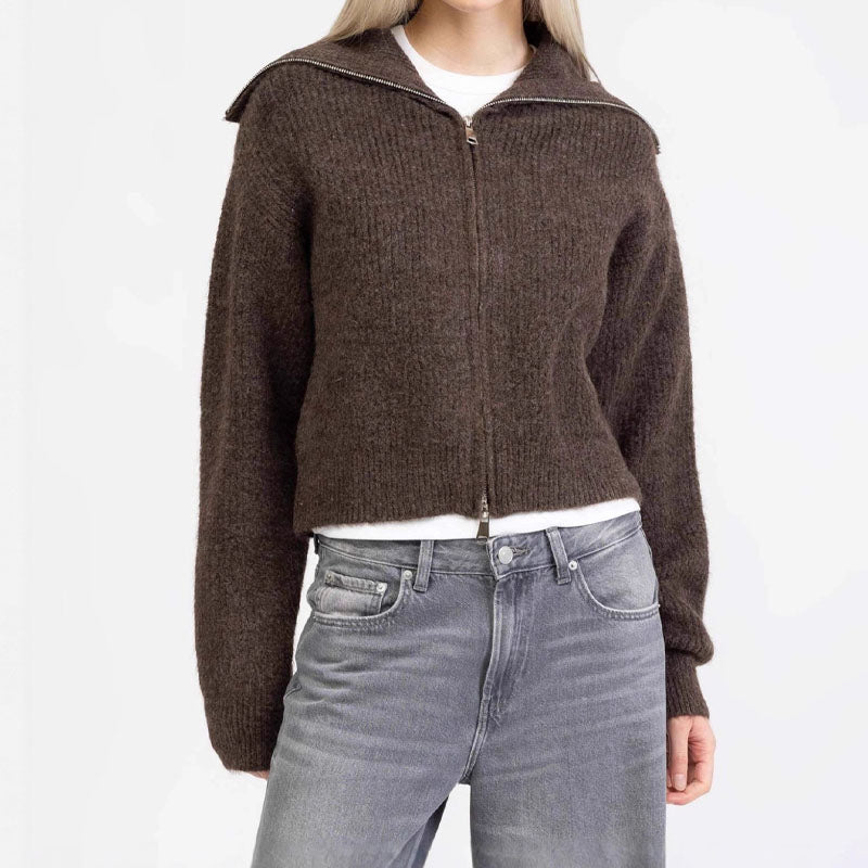 Fall Chunky Knit Open Front Zipper Cardigan