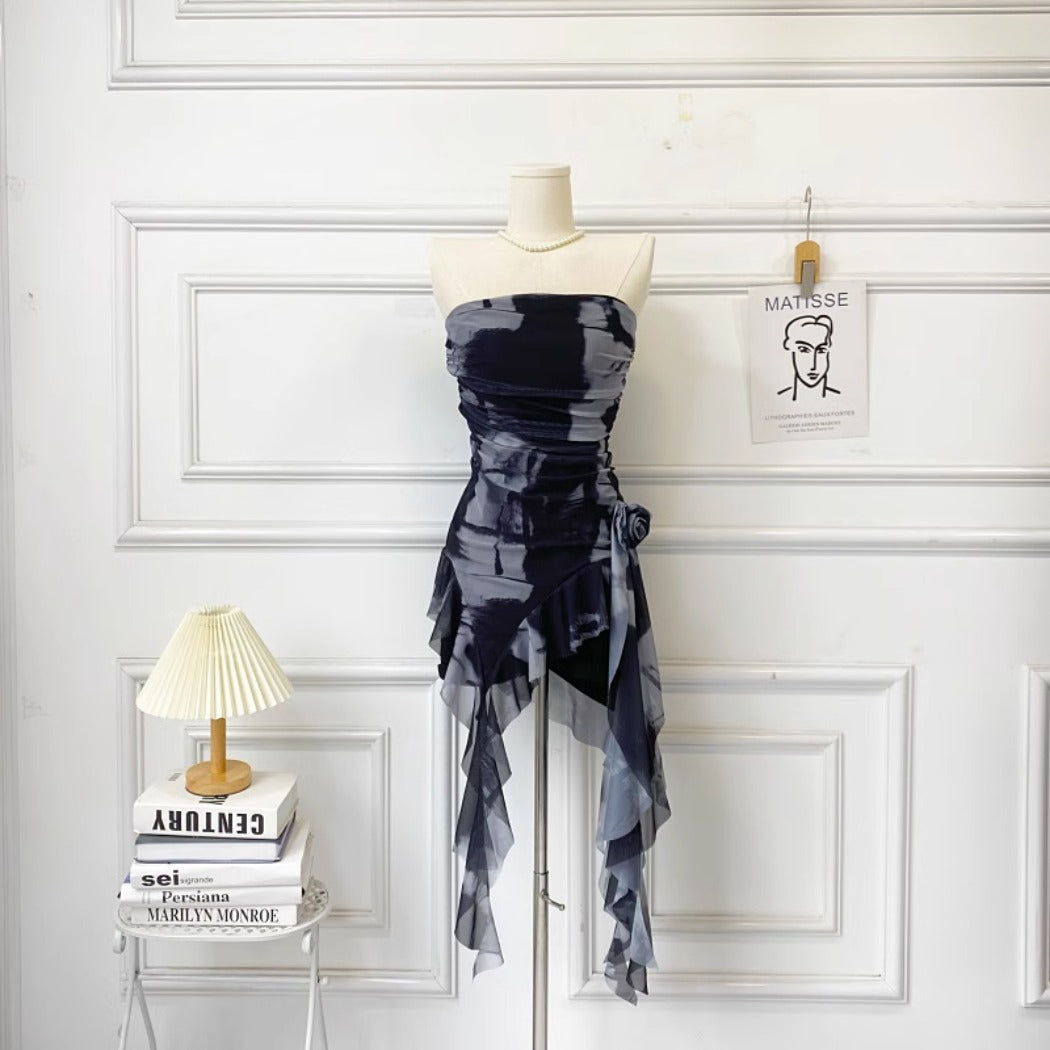 Vesty - Ruffled Asymmetrical Slim-Fit Bustier Dress