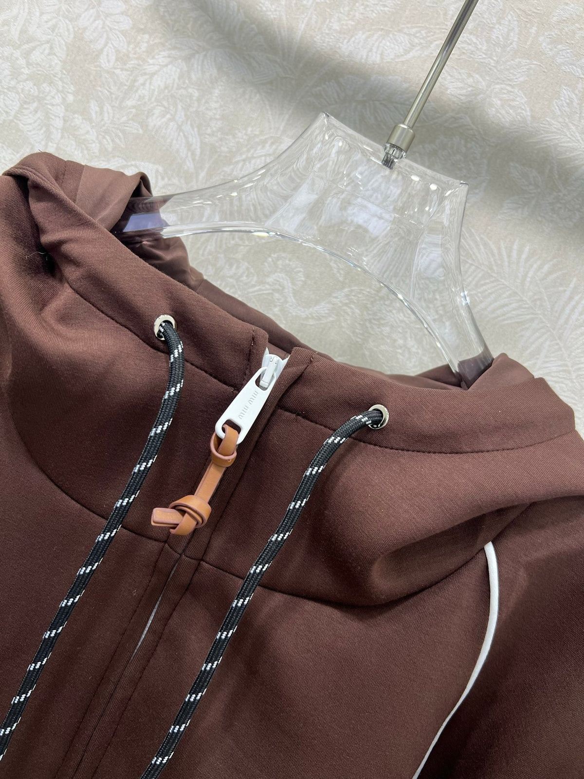 Miumiu Hooded Jacket and Skirt Set Brown Cotton