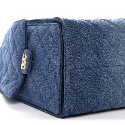Washed Denim Quilted Medium Chanel 25 Handbag Blue