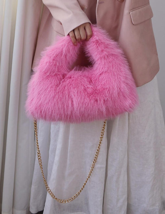 Solid Color Soft Fluffy Fur Tote Handbag