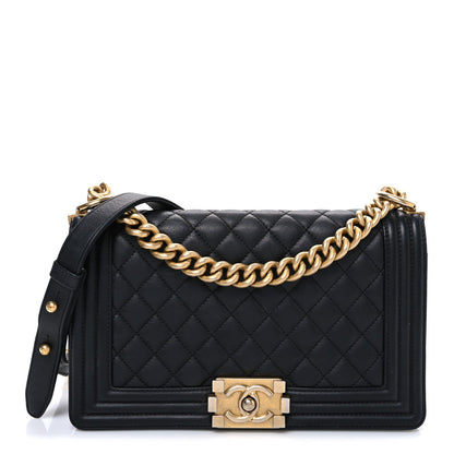 Lambskin Quilted Medium Boy Flap Black